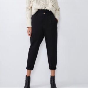 Zara Slouchy Pleated Pants Black Small 7385/282/800